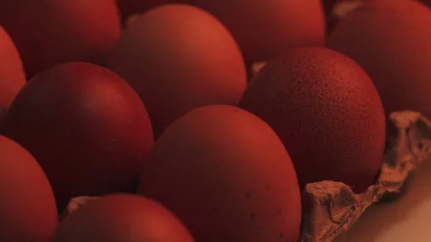Video macro detail of brown eggs and hand with warm light passing over them. Stock Footage 262804297