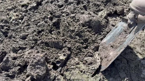 Video of a man in rubber boots digging soil in a garden bed with a shovel Stock Footage 308294236