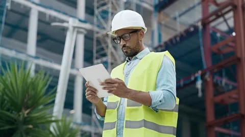 Video of man with worker's helmet passing list with digital tablet of the m.. Stock Footage 294330392