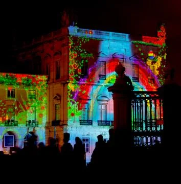 Video Mapping in Building Wall Stock Photos