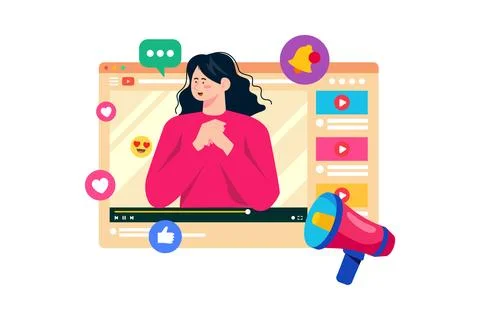 A video marketer uses video content to reach and engage audiences. Stock Illustration