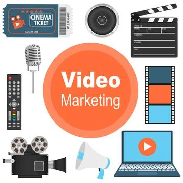 Video marketing concept background elements flat vector illustration set. Stock Illustration