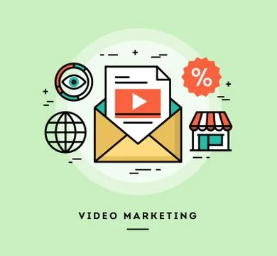 Video marketing, flat design thin line banner Stock Illustration
