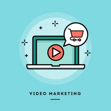Video marketing, flat design thin line banner Stock Illustration