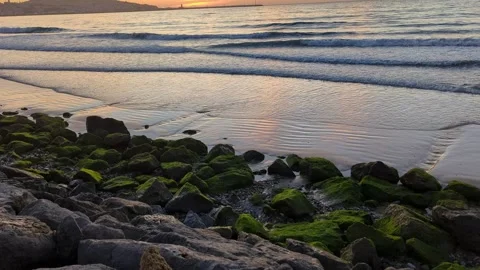 Video of Mediterranean sea waves at sunset in Tangier, Morocco. 스톡 동영상 241362935
