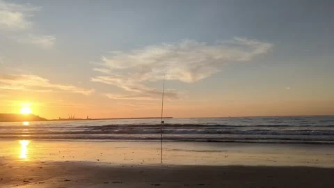Video of Mediterranean sea waves at sunset in Tangier, Morocco. Видео 241362953