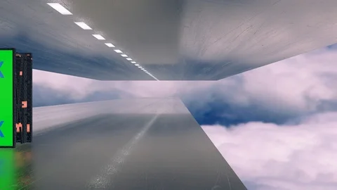 Video mock up of green screen billboard futuristic plane tunnel between clouds. Video stock 114509592