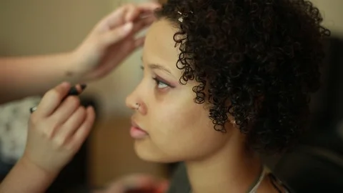Video of a model having makeup applied by a makeup artist before a photoshoot. Stock-Footage 89904025