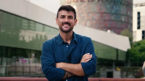 Video of modern man posing and looking at camera in the city Stock Footage 332847280