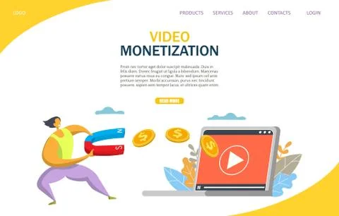 Video monetization vector website landing page design template Stock Illustration