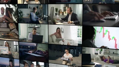 Video montage of remote work: Various people managing business Stock Footage 307075079