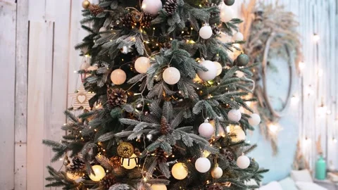 Video in motion with a decorated Christmas tree in the living room. Stock Footage 145283377