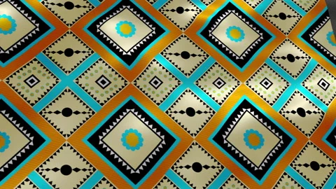 Video motion graphic background. Geometric ethnic pattern on silk fabric wind Stock Footage 196772988