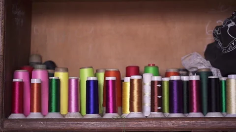 Video Of Multi Colored Bobbins Of Threads Stock Footage 260794770