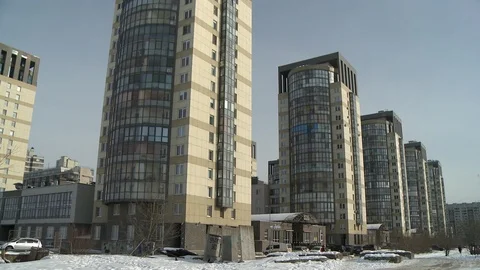 Video of multi-storey buildings on winter day Video stock 119061815
