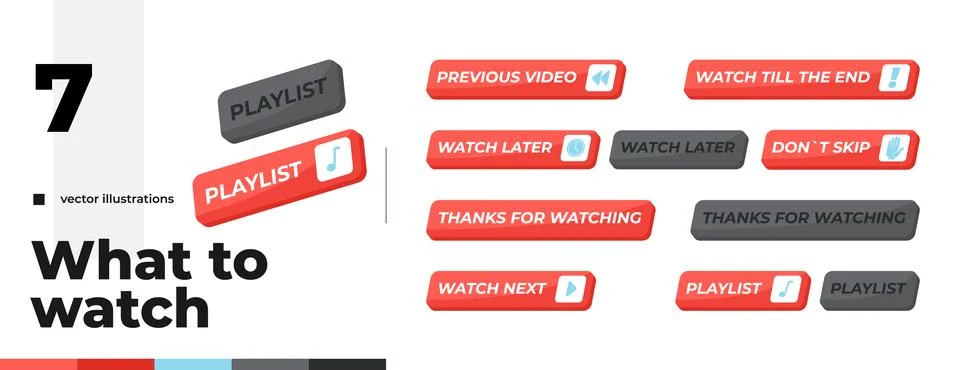 Video navigation and playlist control isometric social media UI button set Stock Illustration