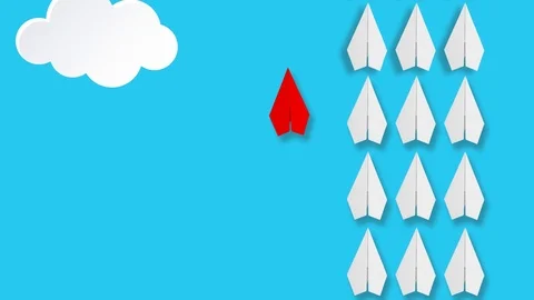 Video one different thinking concept red paper plane leaving the group Stock Footage 115837477