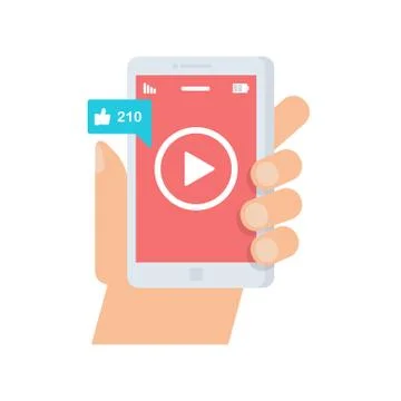 Video online, mobile app vector illustration of a hand holding smartphone Stock Illustration