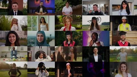 Video opens with a single portrait of graduated student, slowly zooming out to Stock Footage 288633590