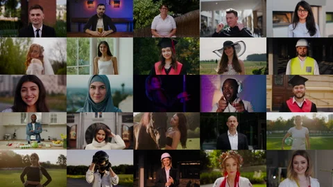 Video opens with a single portrait of graduated student, slowly zooming out to Stock Footage 288998678