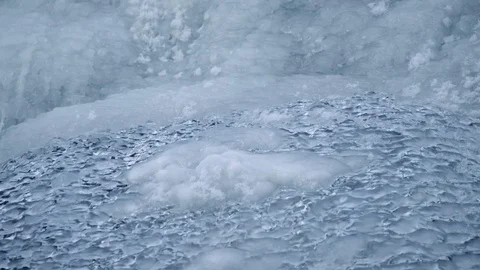 Video of openwork ice over frozen waterfall on Altai river Pescherka in winte Stock Footage 123338169