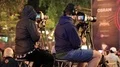 Video operators with camcorders on tripods records video HD Footage