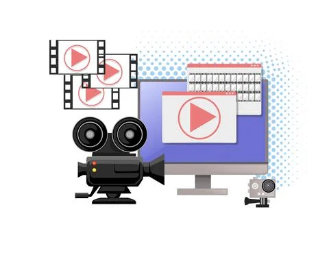Video or film production cinematography concept media player on monitor with Stock Illustration