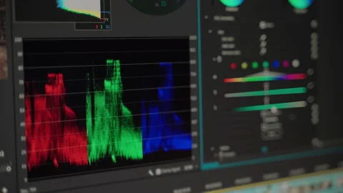 Video or photo grade using color wheels rings. Color grading correction process Stock Footage 156609378