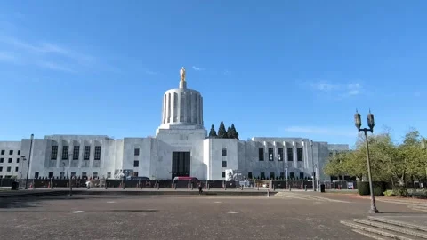 Video of the Oregon State Capitol exterior featuring marble walls Stock Footage 335959792