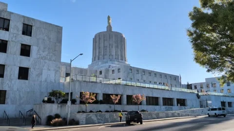 Video of the Oregon State Capitol featuring its marble façade Stock Footage 335721999
