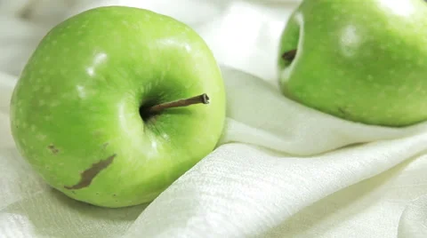 Video overview of green apple. Fruit Still Life in a white box. Stock Footage 61356570