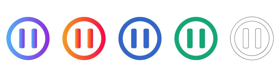 Video Pause Icons in Circular Frame with Gradient and Outline Stock-Illustration