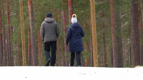 Video of a person exercising or walking along a snowy forest trail Video stock 321746183