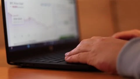 Video of a person using a laptop to check cryptocurrency charts while typing Stock Footage 322095998