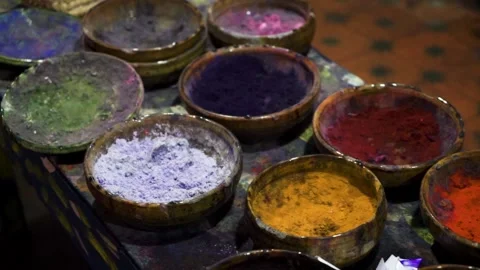Video of plates with colourful spices Stock Footage 243572714