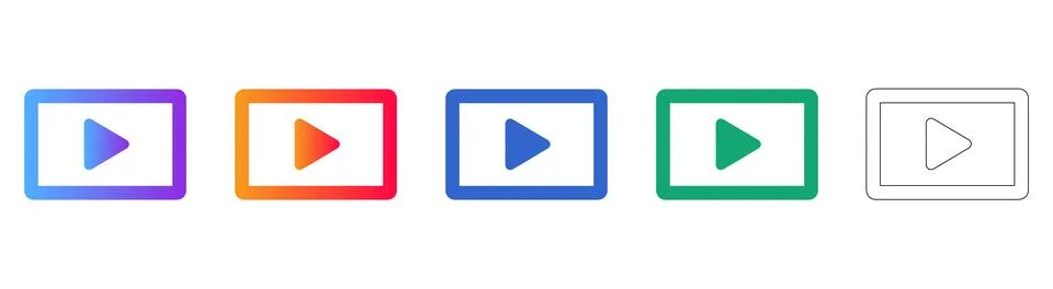 Video Play Button Icons in Multiple Color Gradients 库存插图