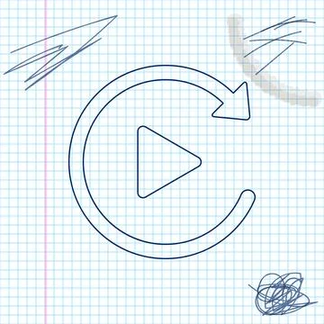 Video play button like simple replay line sketch icon isolated on white Stockillustratie