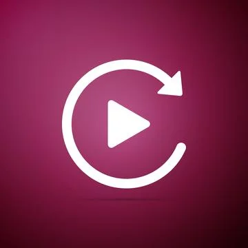 Video play button like simple replay icon isolated on purple background. Flat Stock Illustration