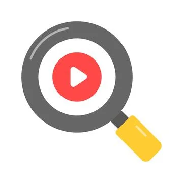 Video play button under magnifier showing concept vector of video search Illustrazione stock
