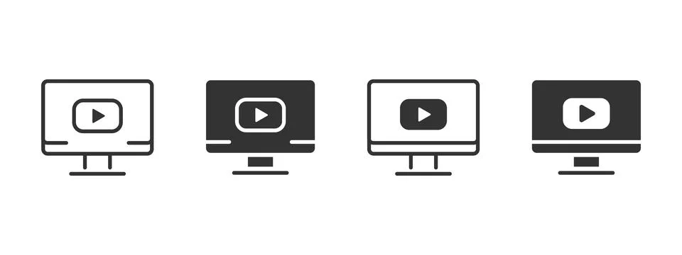 Video play icon. Computer screen with multimedia playback button vector ill.. 스톡 일러스트