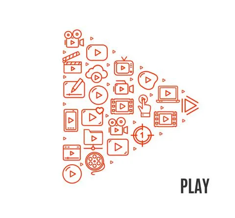 Video Play Sign Button Design Template Thin Line Icon Banner. Vector Stock Illustration