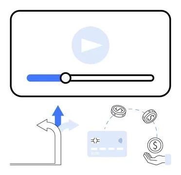 Video playback interface with progress bar, direction arrow, and digital pa.. Stock Illustration
