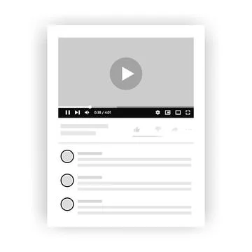 Video player application interface template. Social media interface design for Illustrazione stock