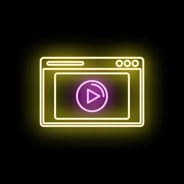 Video player browser interface with glowing neon play button 스톡 일러스트