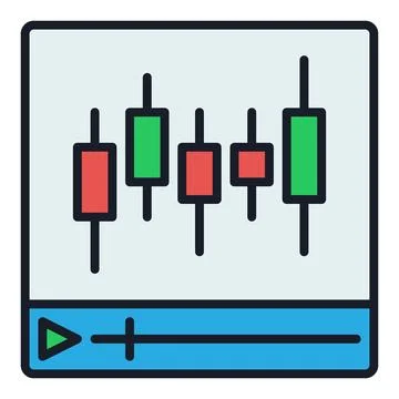 Video Player with Candlestick Trading Chart vector Crypto Trading Course co.. Illustrazione stock