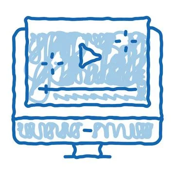 Video player computer screen doodle icon hand drawn illustration Illustrazione stock