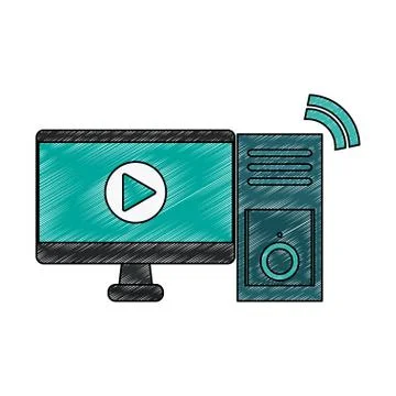 Video player on computer scribble 스톡 일러스트