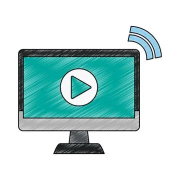 Video player on computer scribble 스톡 일러스트