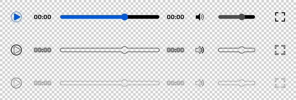 Video player control interface elements isolated on a transparent background Stock Illustration