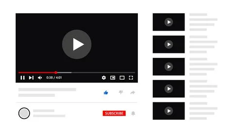 Video player elements template. Video interface website design. Multimedia Stock Illustration